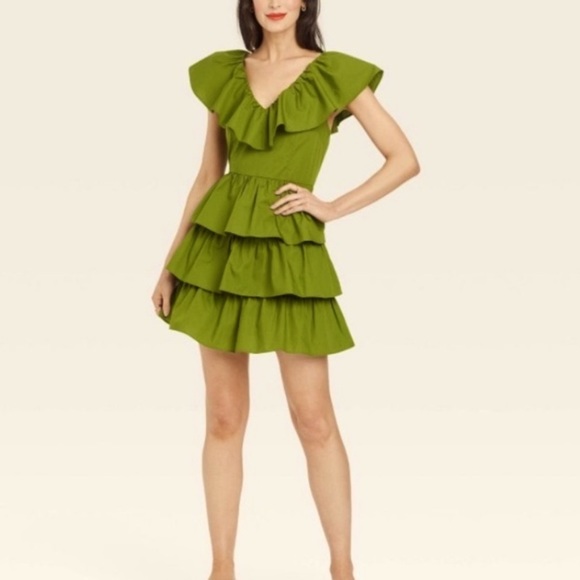 Fun Mini Ruffle Green Dress. NWT - Picture 1 of 5